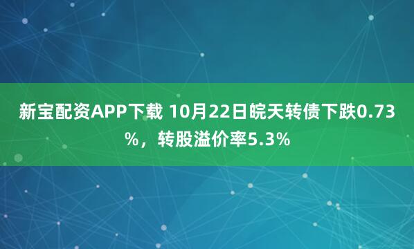 新宝配资APP下载 10月22日皖天转债下跌0.73%,转股溢价率5.3%